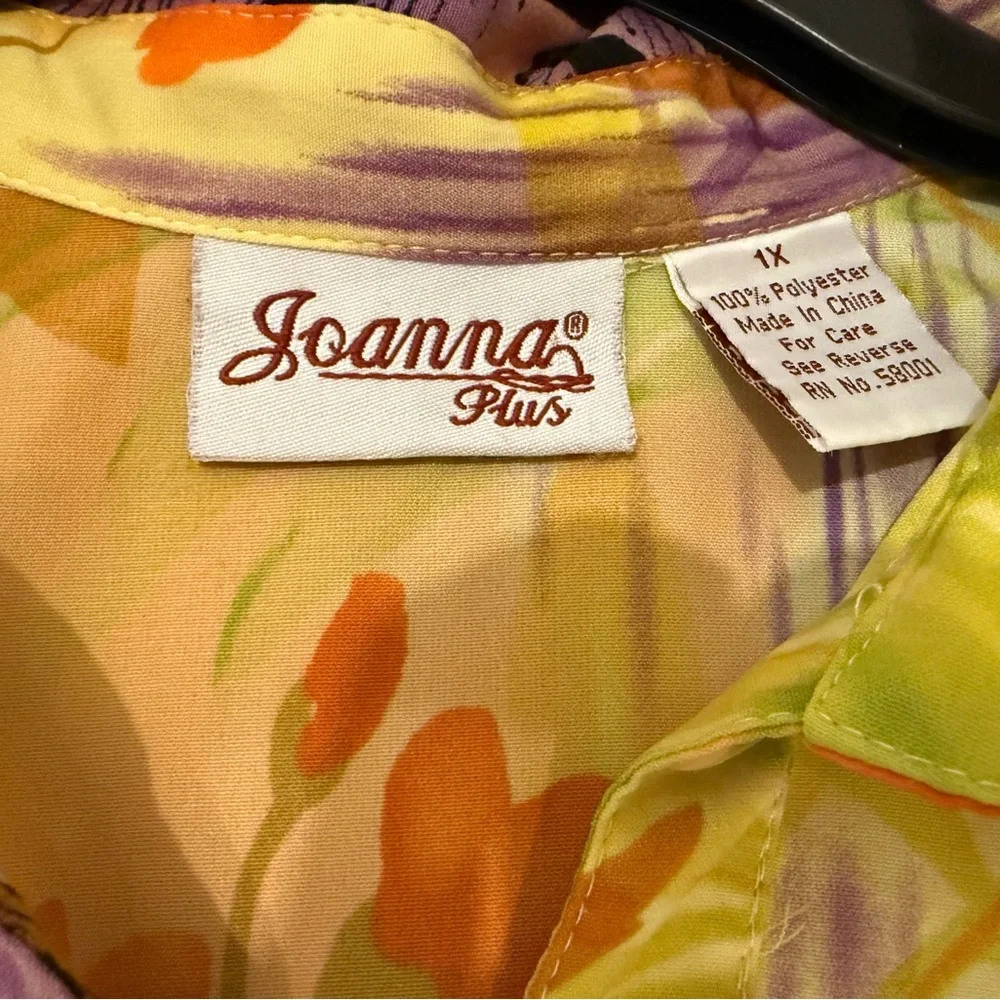 Vintage Joanna Plus Tropical Floral Blouse 1X Y2K Hawaiian Button Up